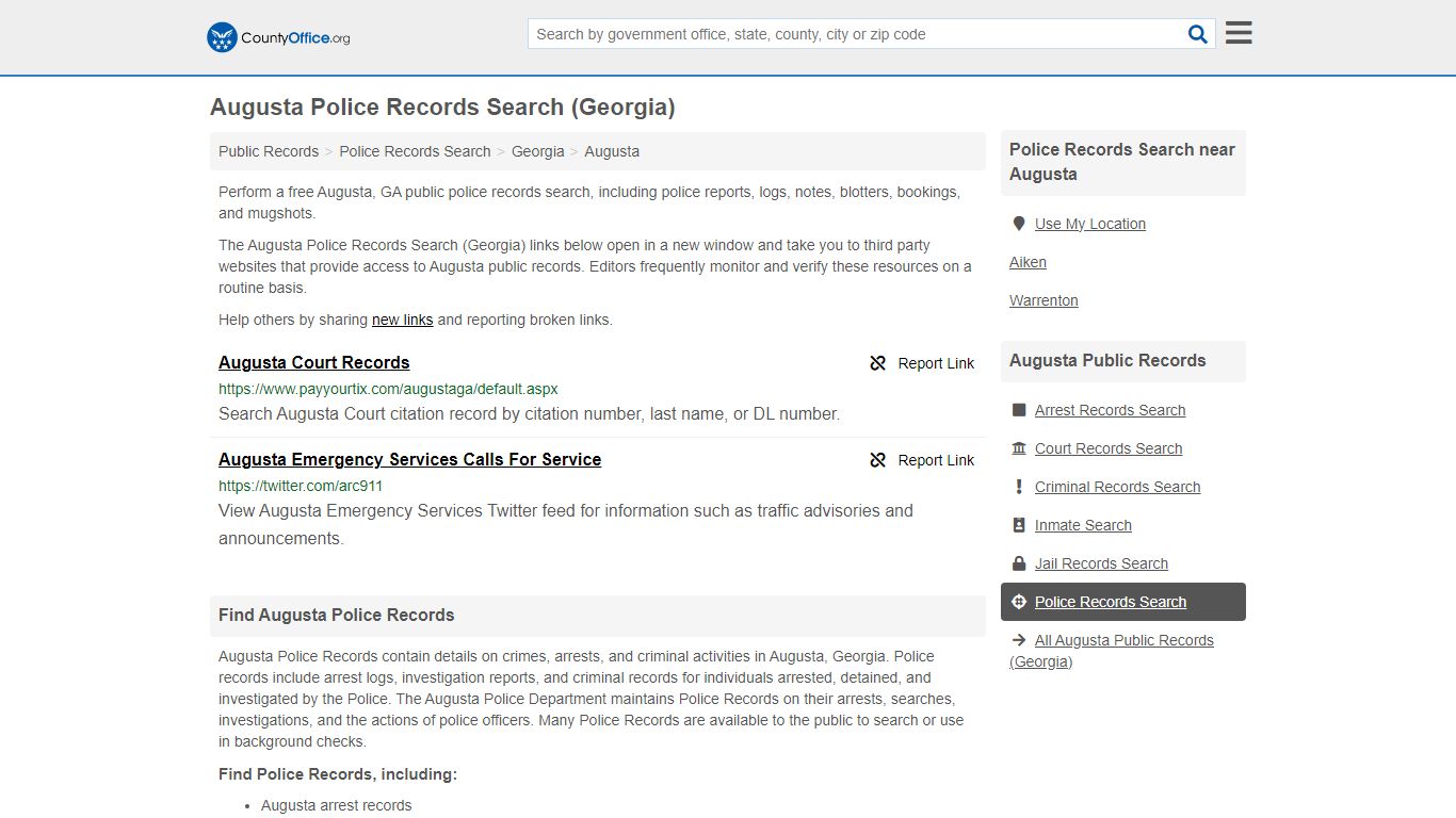 Augusta Police Records Search (Georgia) - County Office